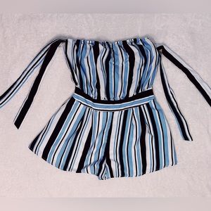 Fashion Nova Women’s Blue and White Stripped Romper